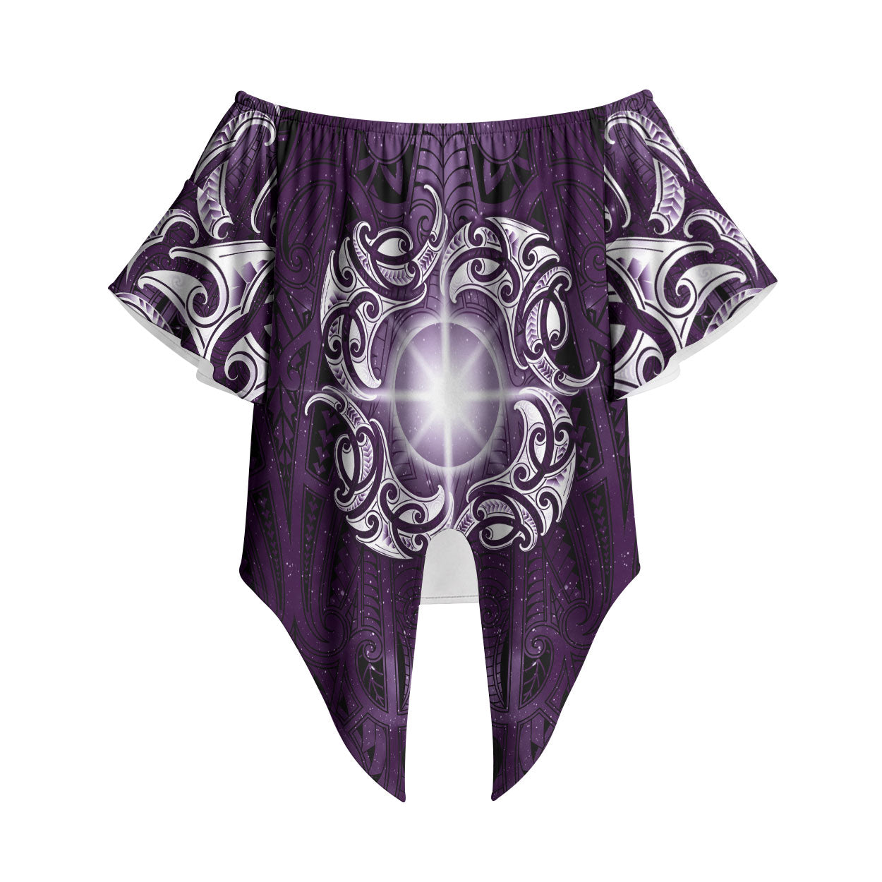 New Zealand Matariki Waipunarangi Off Shoulder Wrap Waist Top Maori Moko Purple Galaxy LT05 Purple - Polynesian Pride