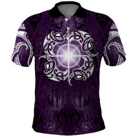 New Zealand Matariki Waipunarangi Polo Shirt Maori Moko Purple Galaxy LT05 Purple - Polynesian Pride