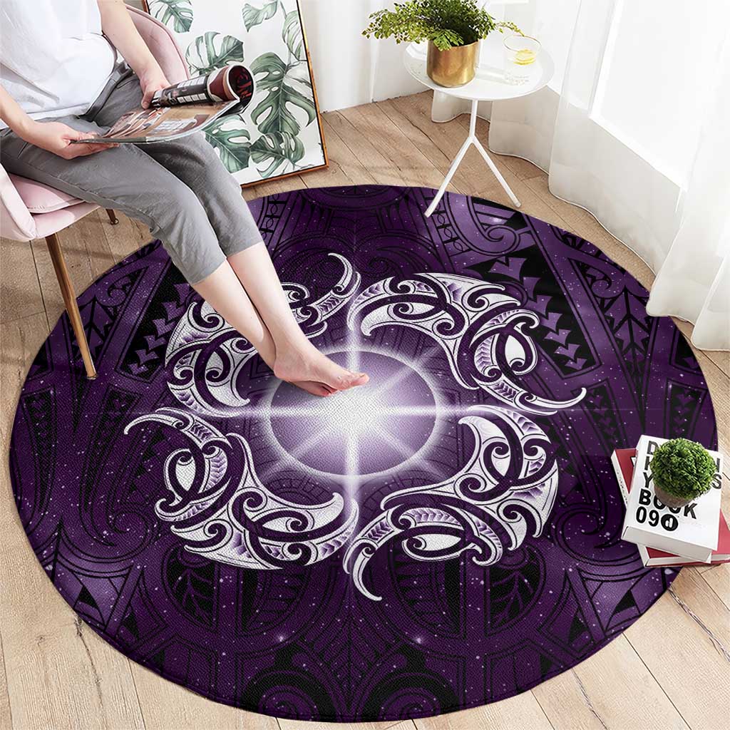 New Zealand Matariki Waipunarangi Round Carpet Maori Moko Purple Galaxy LT05 - Polynesian Pride