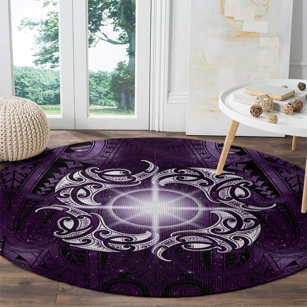 New Zealand Matariki Waipunarangi Round Carpet Maori Moko Purple Galaxy LT05 - Polynesian Pride