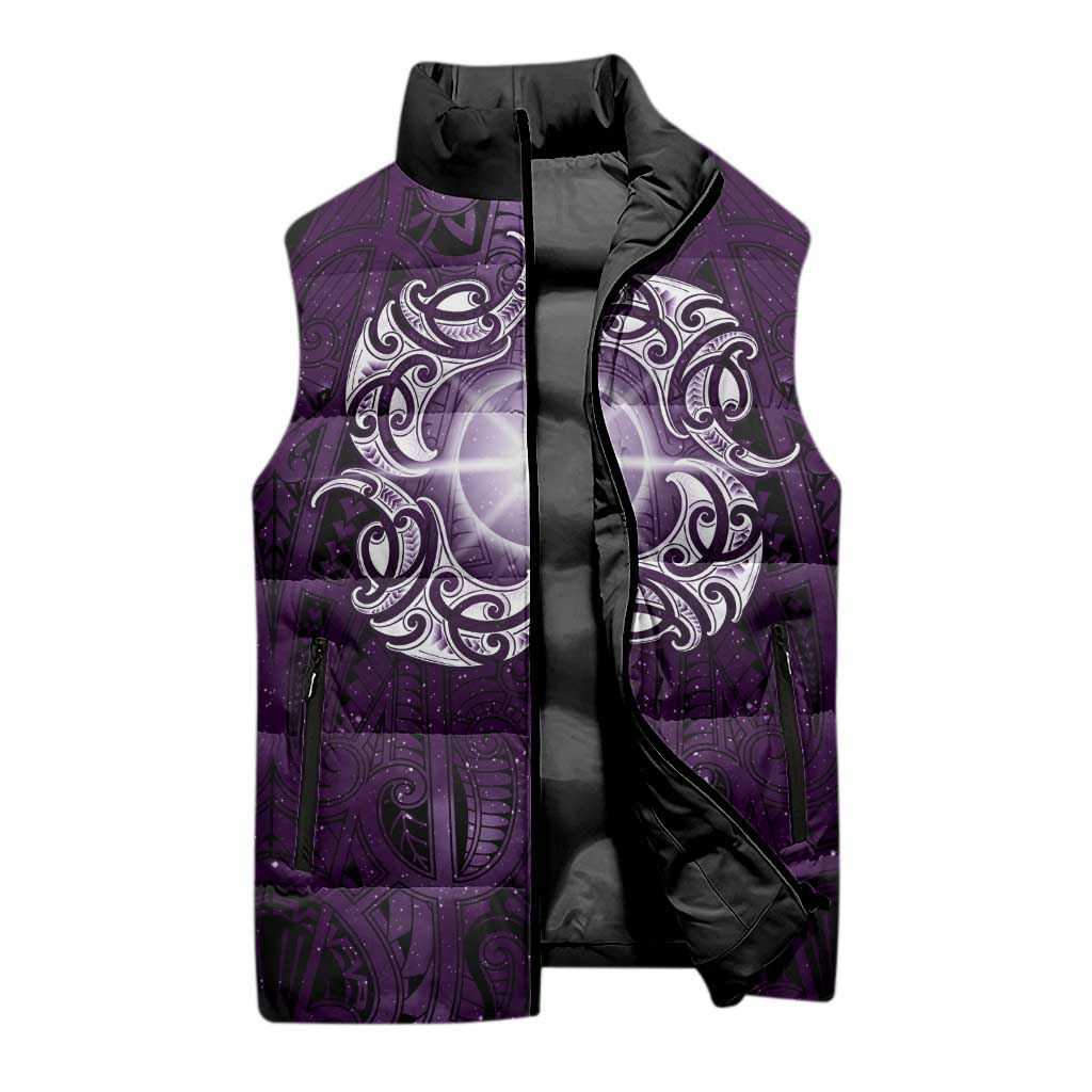 New Zealand Matariki Waipunarangi Sleeveless Puffer Jacket Maori Moko Purple Galaxy LT05 - Polynesian Pride