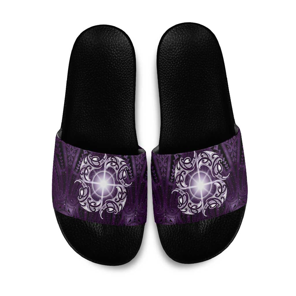 New Zealand Matariki Waipunarangi Slide Sandals Maori Moko Purple Galaxy LT05 Purple - Polynesian Pride