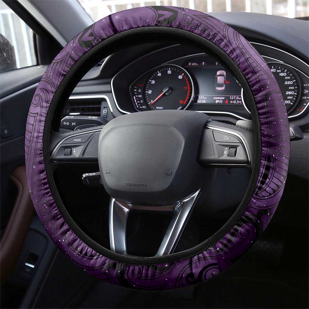 New Zealand Matariki Waipunarangi Steering Wheel Cover Maori Moko Purple Galaxy LT05 - Polynesian Pride