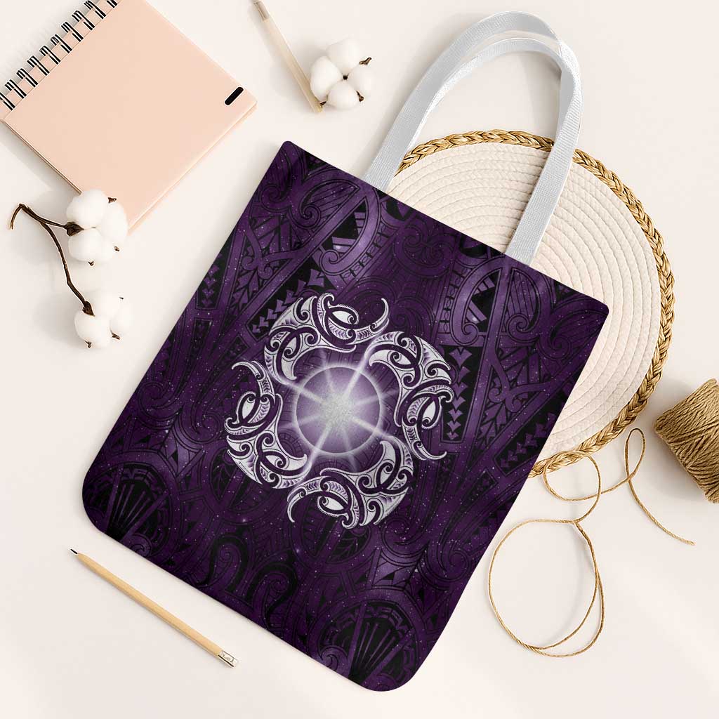New Zealand Matariki Waipunarangi Tote Bag Maori Moko Purple Galaxy LT05 White Strap One Size Purple - Polynesian Pride