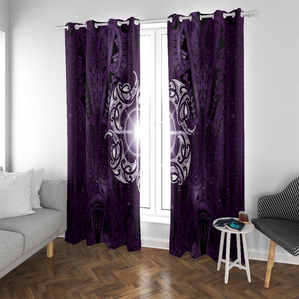 New Zealand Matariki Waipunarangi Window Curtain Maori Moko Purple Galaxy LT05 With Grommets Purple - Polynesian Pride
