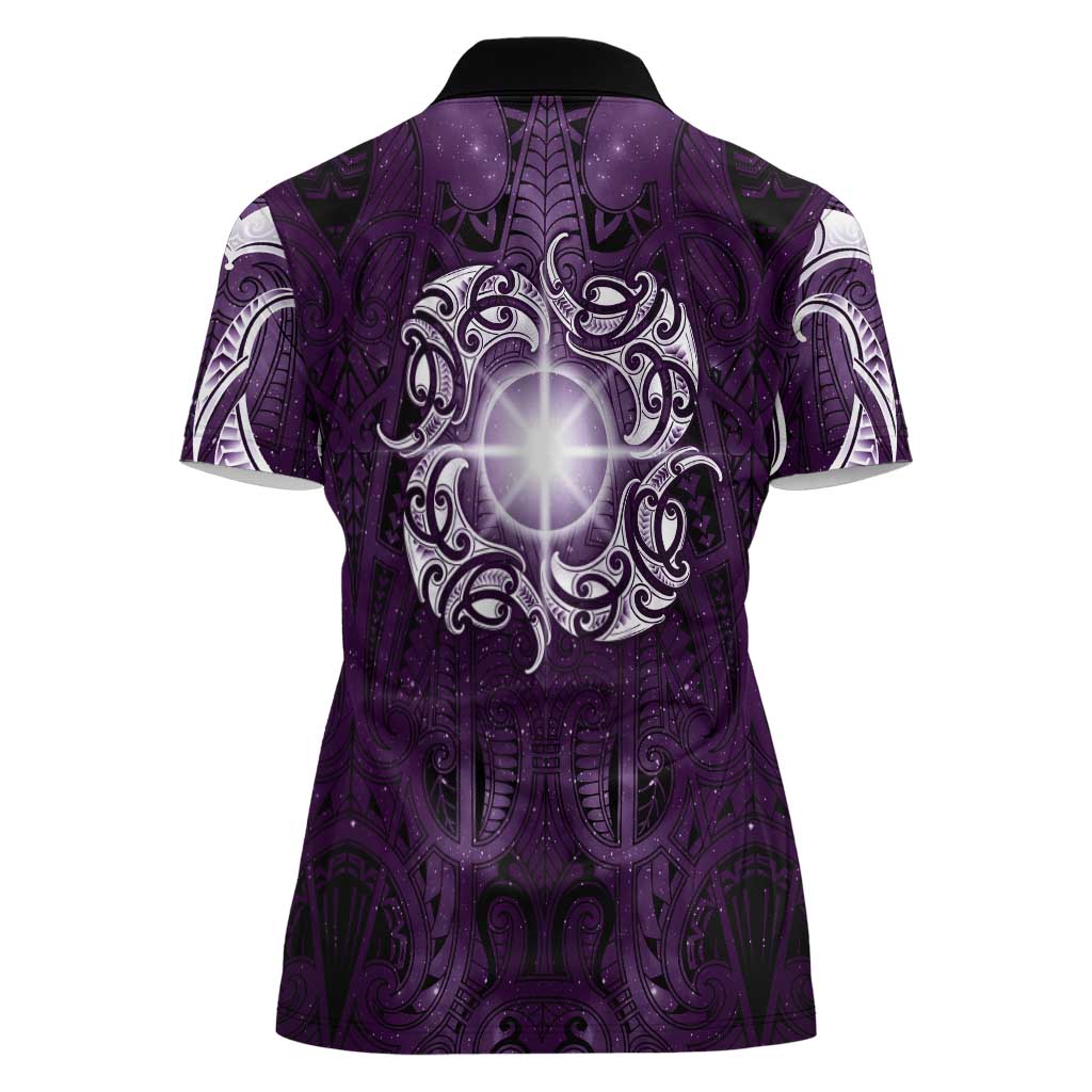 New Zealand Matariki Waipunarangi Women Polo Shirt Maori Moko Purple Galaxy LT05 - Polynesian Pride