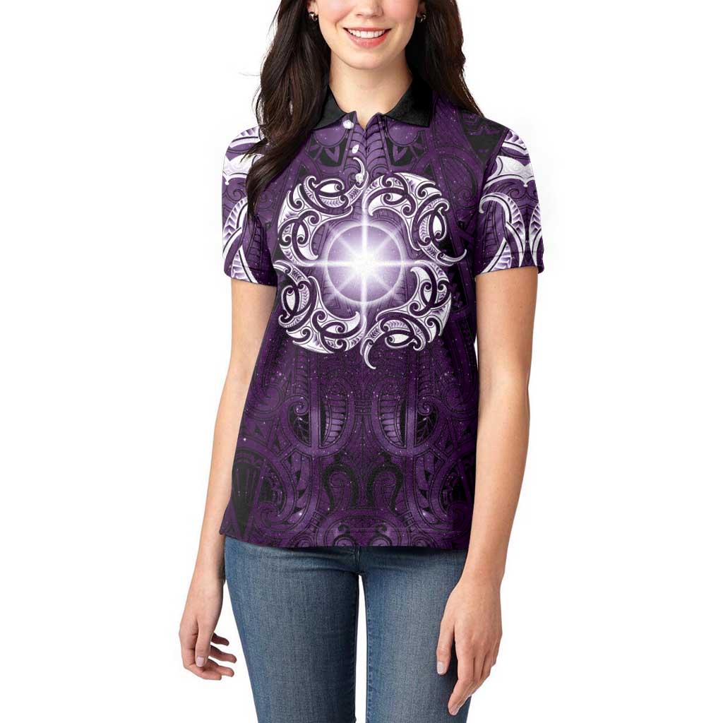 New Zealand Matariki Waipunarangi Women Polo Shirt Maori Moko Purple Galaxy LT05 - Polynesian Pride