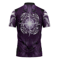 New Zealand Matariki Waipunarangi Zipper Polo Shirt Maori Moko Purple Galaxy LT05 - Polynesian Pride