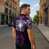 New Zealand Matariki Waipunarangi Zipper Polo Shirt Maori Moko Purple Galaxy LT05 - Polynesian Pride