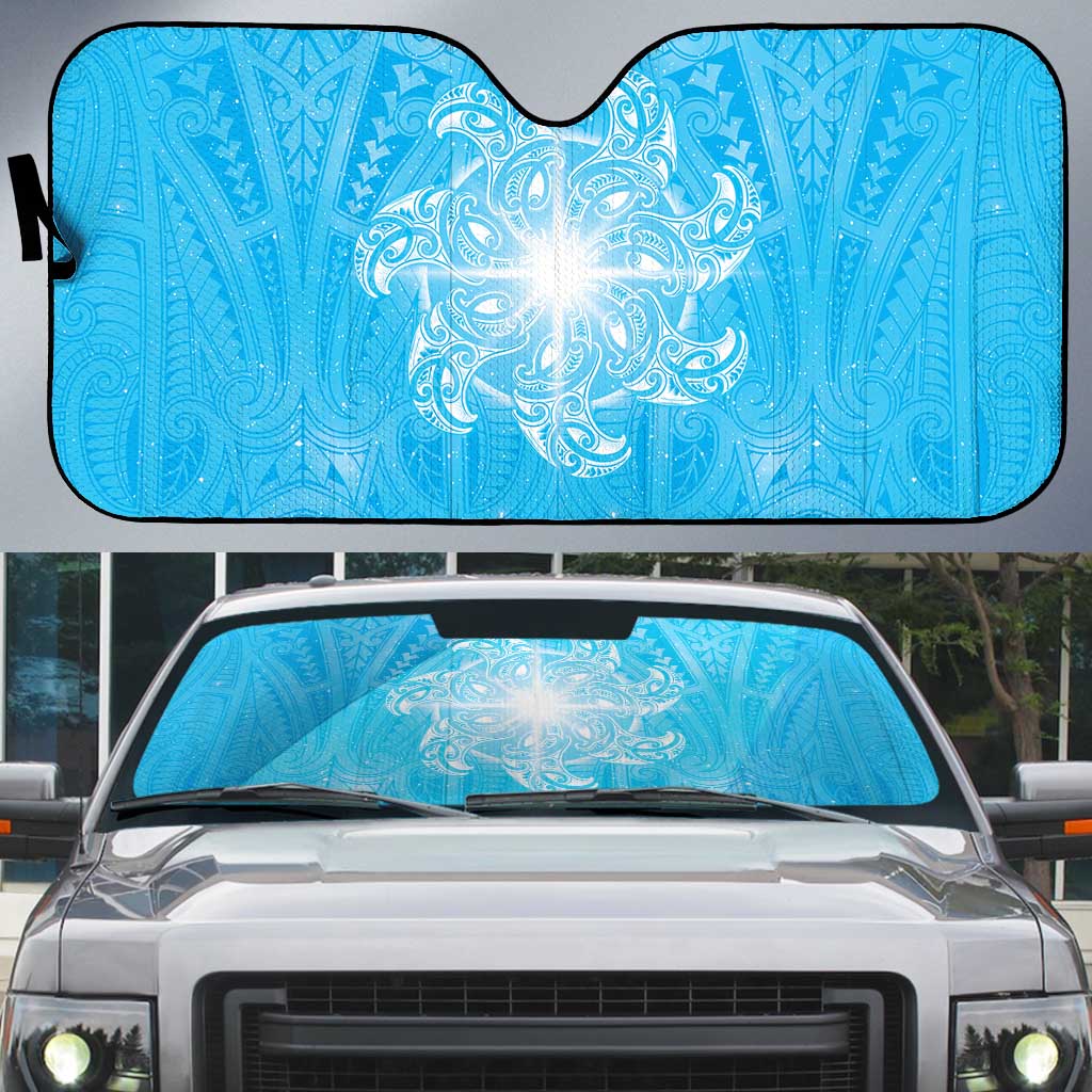 New Zealand Matariki Waiti Auto Sun Shade Maori Moko Cyan Galaxy LT05 Cyan - Polynesian Pride