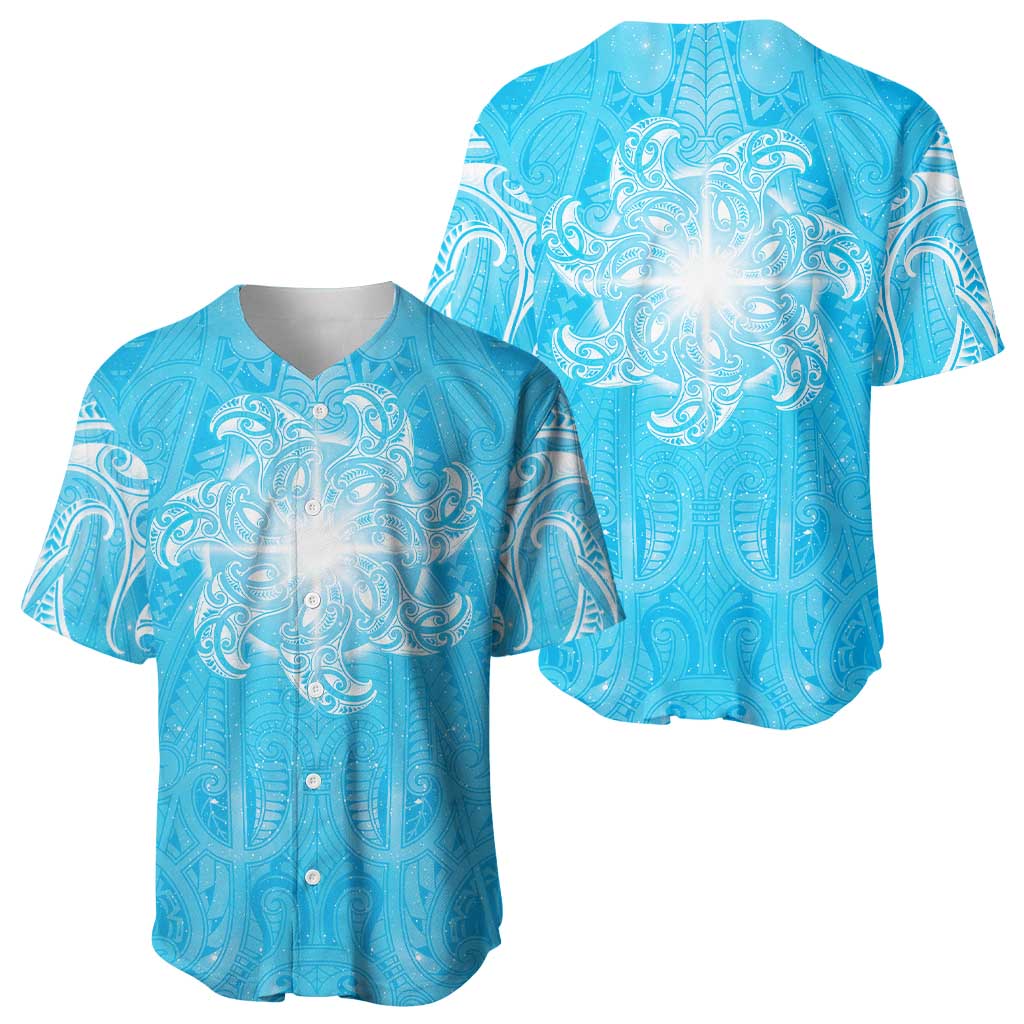New Zealand Matariki Waiti Baseball Jersey Maori Moko Cyan Galaxy LT05 - Polynesian Pride