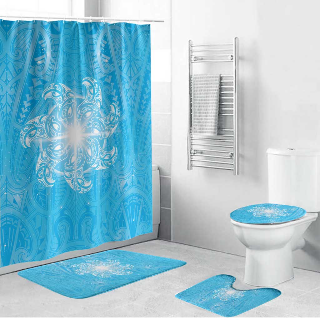 New Zealand Matariki Waiti Bathroom Set Maori Moko Cyan Galaxy