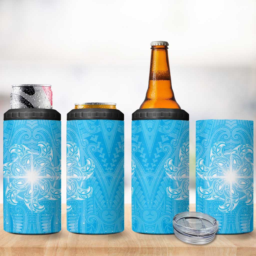New Zealand Matariki Waiti 4 in 1 Can Cooler Tumbler Maori Moko Cyan Galaxy LT05 - Polynesian Pride