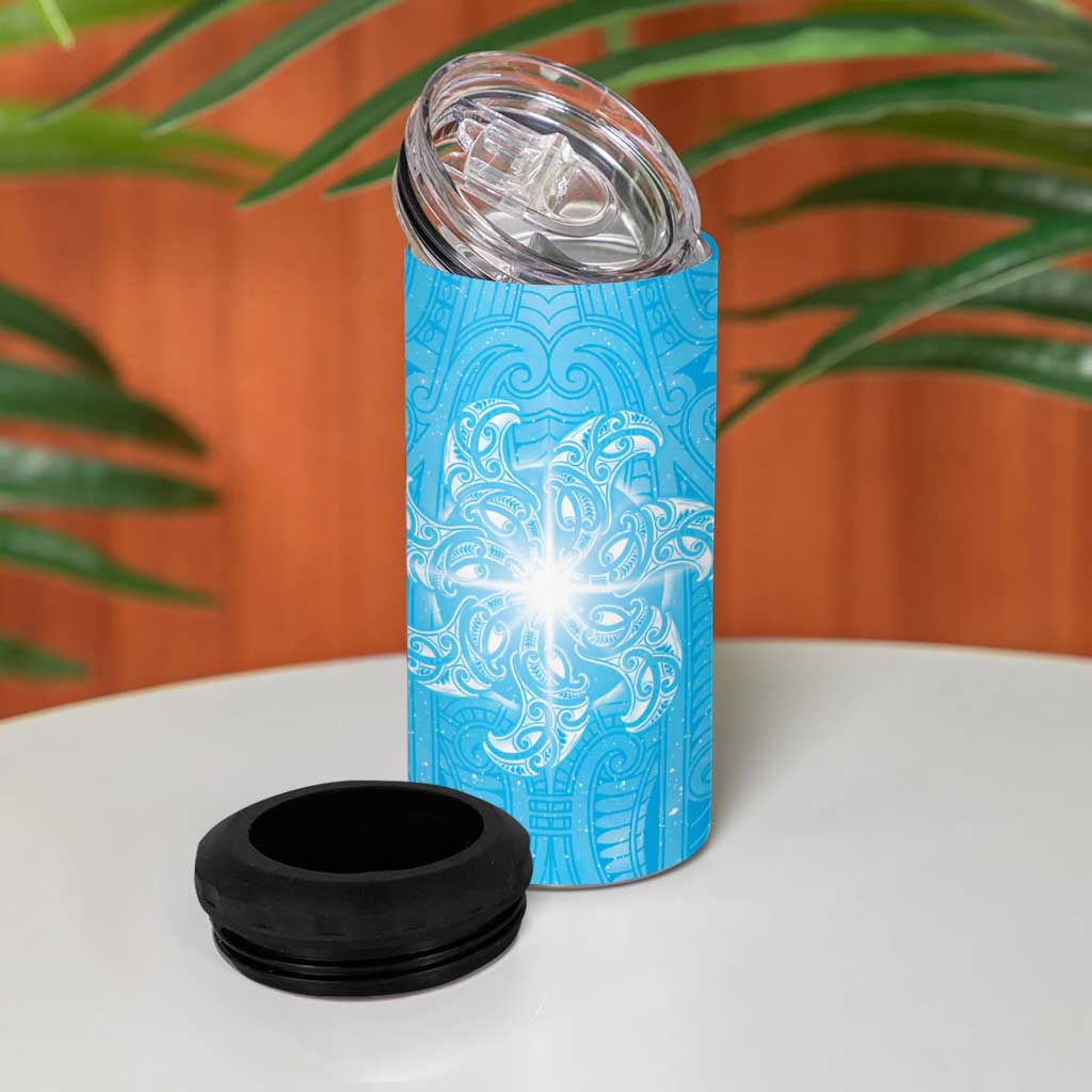 New Zealand Matariki Waiti 4 in 1 Can Cooler Tumbler Maori Moko Cyan Galaxy LT05 - Polynesian Pride