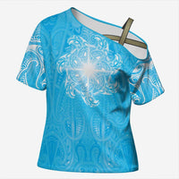 New Zealand Matariki Waiti Cross Shoulder Shirt Maori Moko Cyan Galaxy