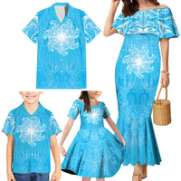 New Zealand Matariki Waiti Family Matching Mermaid Dress and Hawaiian Shirt Maori Moko Cyan Galaxy LT05 - Polynesian Pride