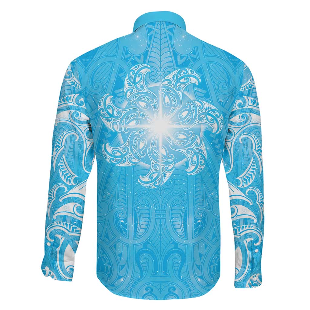New Zealand Matariki Waiti Family Matching Summer Maxi Dress and Hawaiian Shirt Maori Moko Cyan Galaxy LT05 - Polynesian Pride