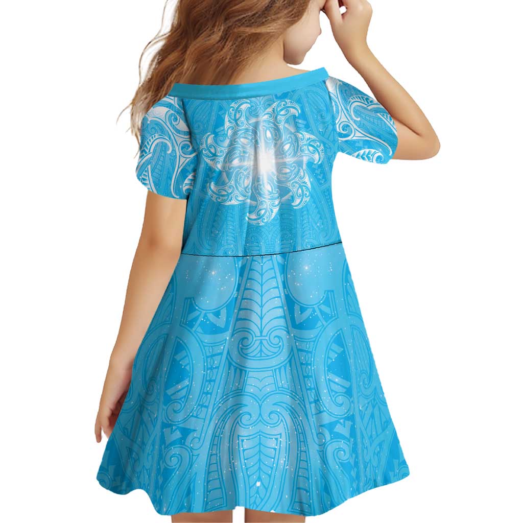 New Zealand Matariki Waiti Family Matching Tank Maxi Dress and Hawaiian Shirt Maori Moko Cyan Galaxy LT05 - Polynesian Pride