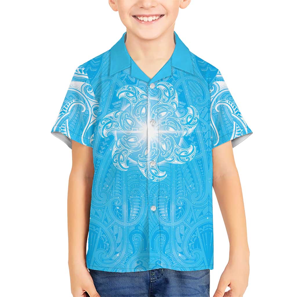 New Zealand Matariki Waiti Kid Hawaiian Shirt Maori Moko Cyan Galaxy LT05 Kid Cyan - Polynesian Pride