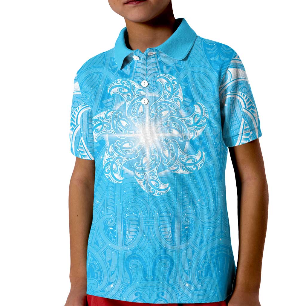 New Zealand Matariki Waiti Kid Polo Shirt Maori Moko Cyan Galaxy LT05 Kid Cyan - Polynesian Pride