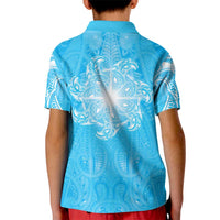 New Zealand Matariki Waiti Kid Polo Shirt Maori Moko Cyan Galaxy LT05 - Polynesian Pride
