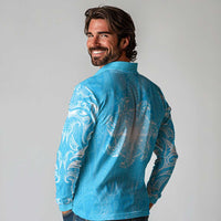 New Zealand Matariki Waiti Long Sleeve Polo Shirt Maori Moko Cyan Galaxy LT05 - Polynesian Pride
