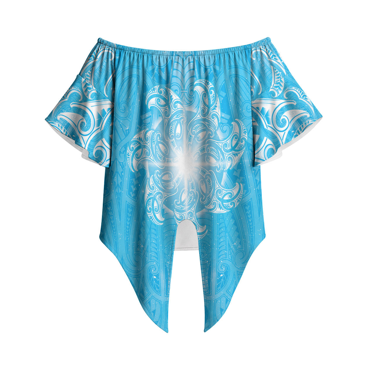 New Zealand Matariki Waiti Off Shoulder Wrap Waist Top Maori Moko Cyan Galaxy LT05 Cyan - Polynesian Pride