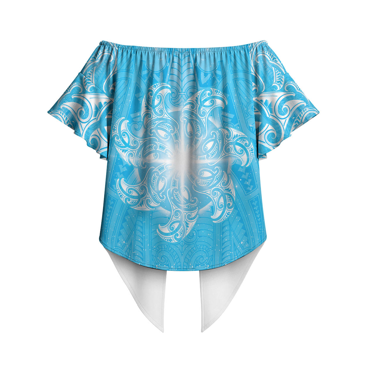 New Zealand Matariki Waiti Off Shoulder Wrap Waist Top Maori Moko Cyan Galaxy LT05 - Polynesian Pride