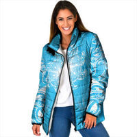 New Zealand Matariki Waiti Padded Jacket Maori Moko Cyan Galaxy