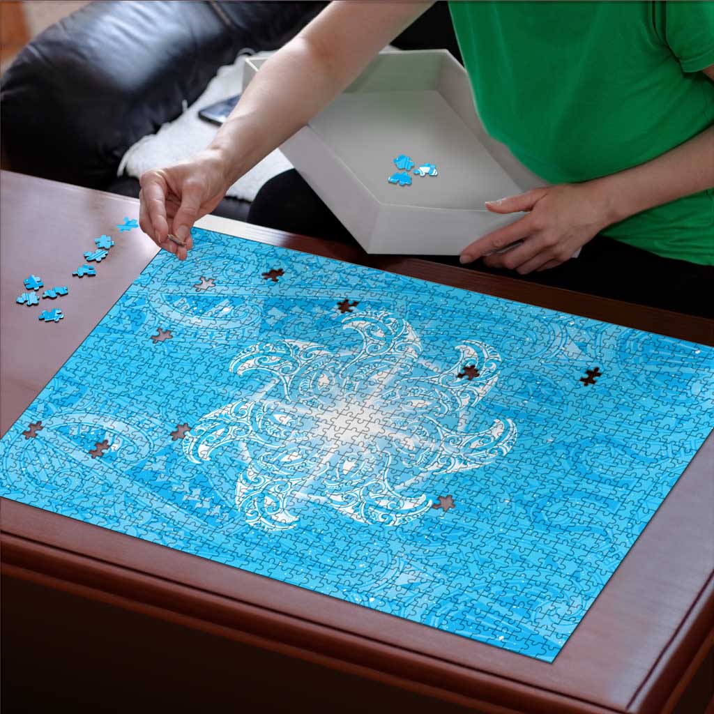 New Zealand Matariki Waiti Puzzle Maori Moko Cyan Galaxy