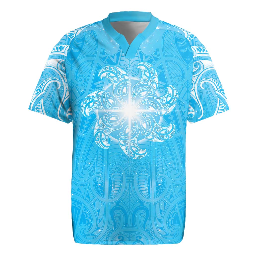 New Zealand Matariki Waiti Rugby Jersey Maori Moko Cyan Galaxy