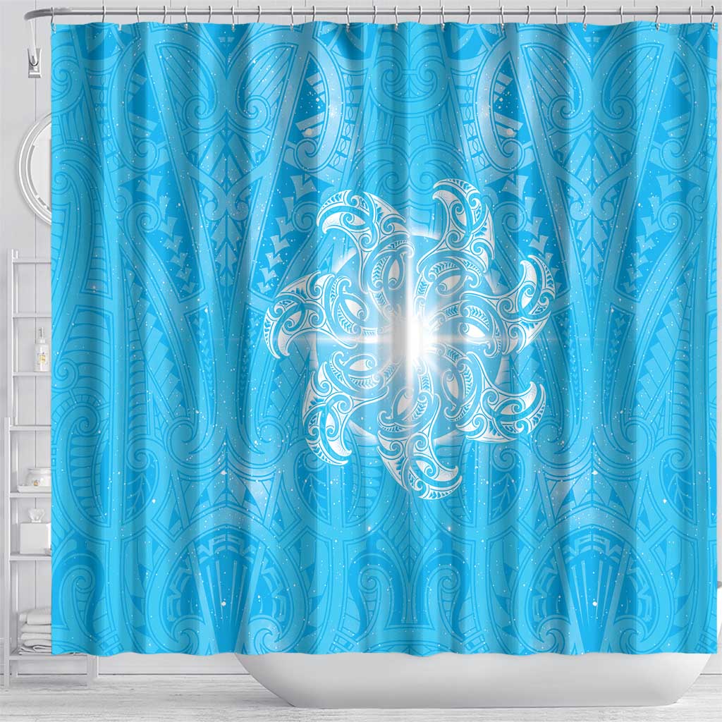 New Zealand Matariki Waiti Shower Curtain Maori Moko Cyan Galaxy