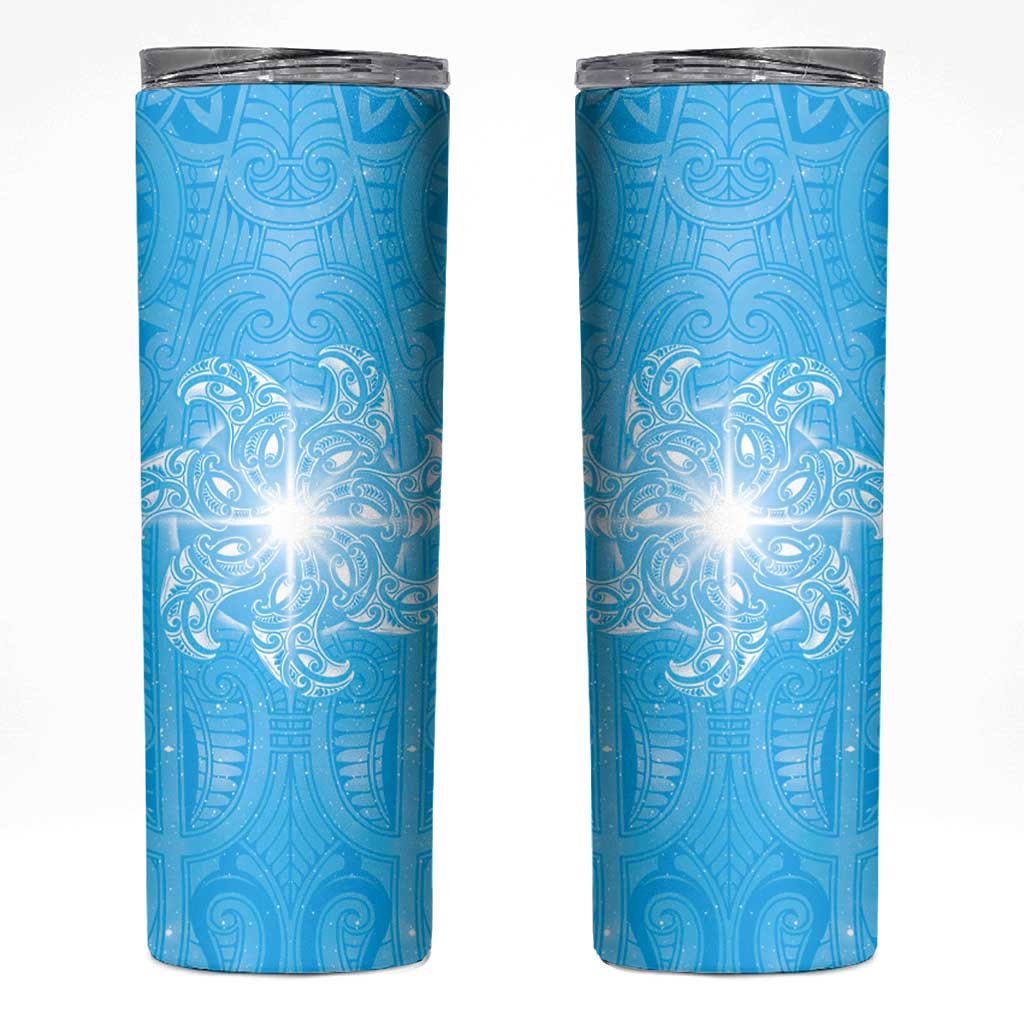 New Zealand Matariki Waiti Skinny Tumbler Maori Moko Cyan Galaxy