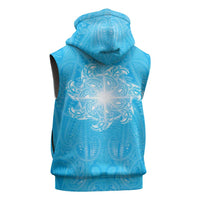New Zealand Matariki Waiti Sleeveless Hoodie Maori Moko Cyan Galaxy LT05 - Polynesian Pride