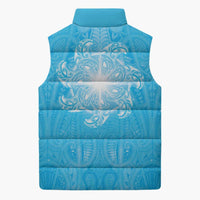 New Zealand Matariki Waiti Sleeveless Puffer Jacket Maori Moko Cyan Galaxy