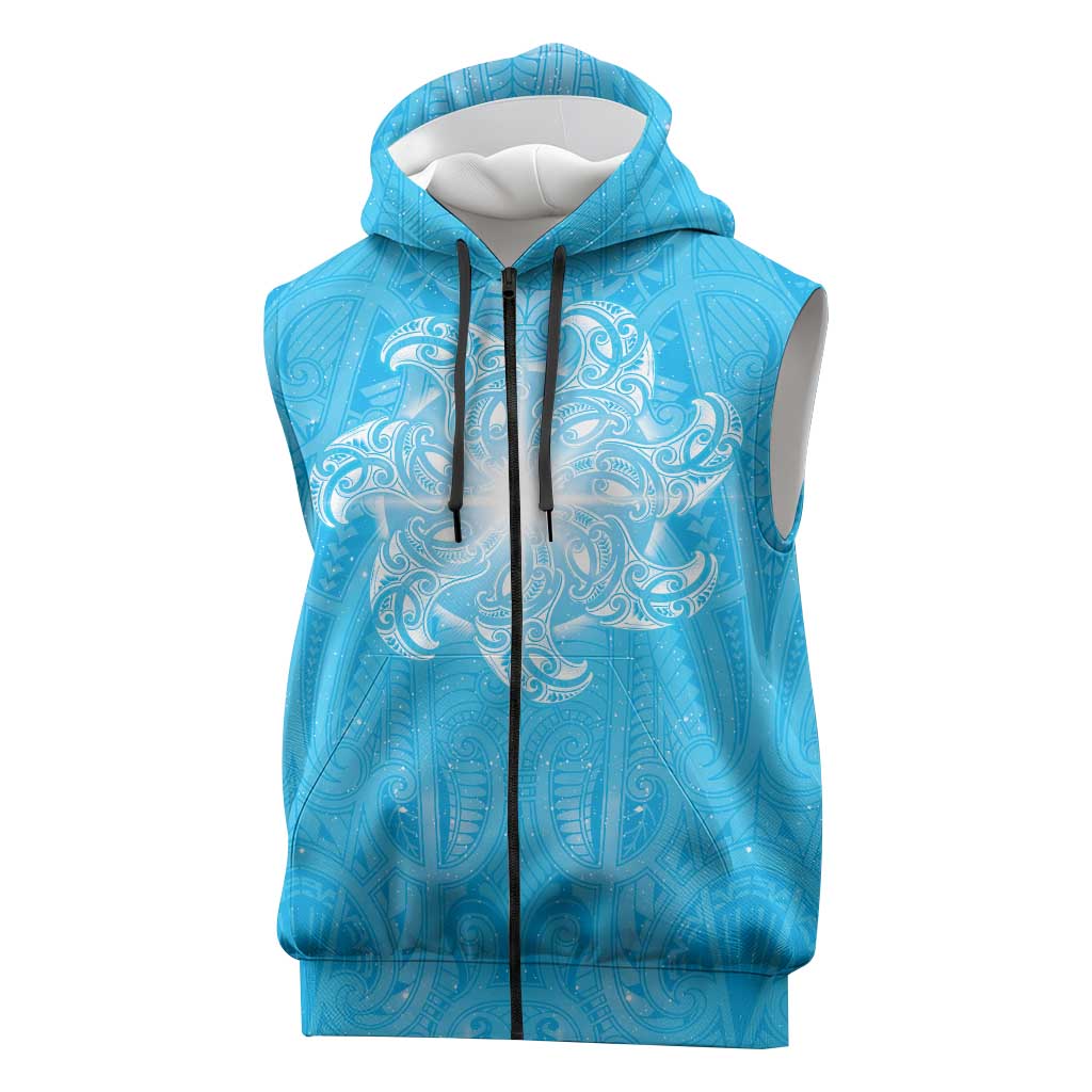 New Zealand Matariki Waiti Sleeveless Zip Hoodie Maori Moko Cyan Galaxy LT05 Cyan - Polynesian Pride