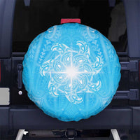 New Zealand Matariki Waiti Spare Tire Cover Maori Moko Cyan Galaxy LT05 No hole Cyan - Polynesian Pride