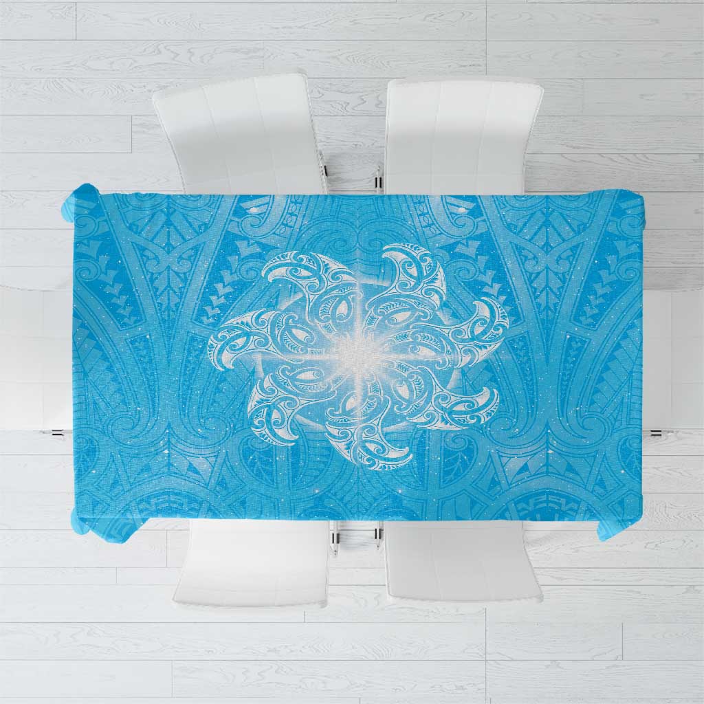New Zealand Matariki Waiti Tablecloth Maori Moko Cyan Galaxy