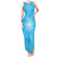 New Zealand Matariki Waiti Tank Maxi Dress Maori Moko Cyan Galaxy LT05 Women Cyan - Polynesian Pride
