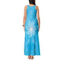 New Zealand Matariki Waiti Tank Maxi Dress Maori Moko Cyan Galaxy LT05 - Polynesian Pride