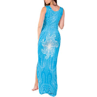 New Zealand Matariki Waiti Tank Maxi Dress Maori Moko Cyan Galaxy LT05 - Polynesian Pride