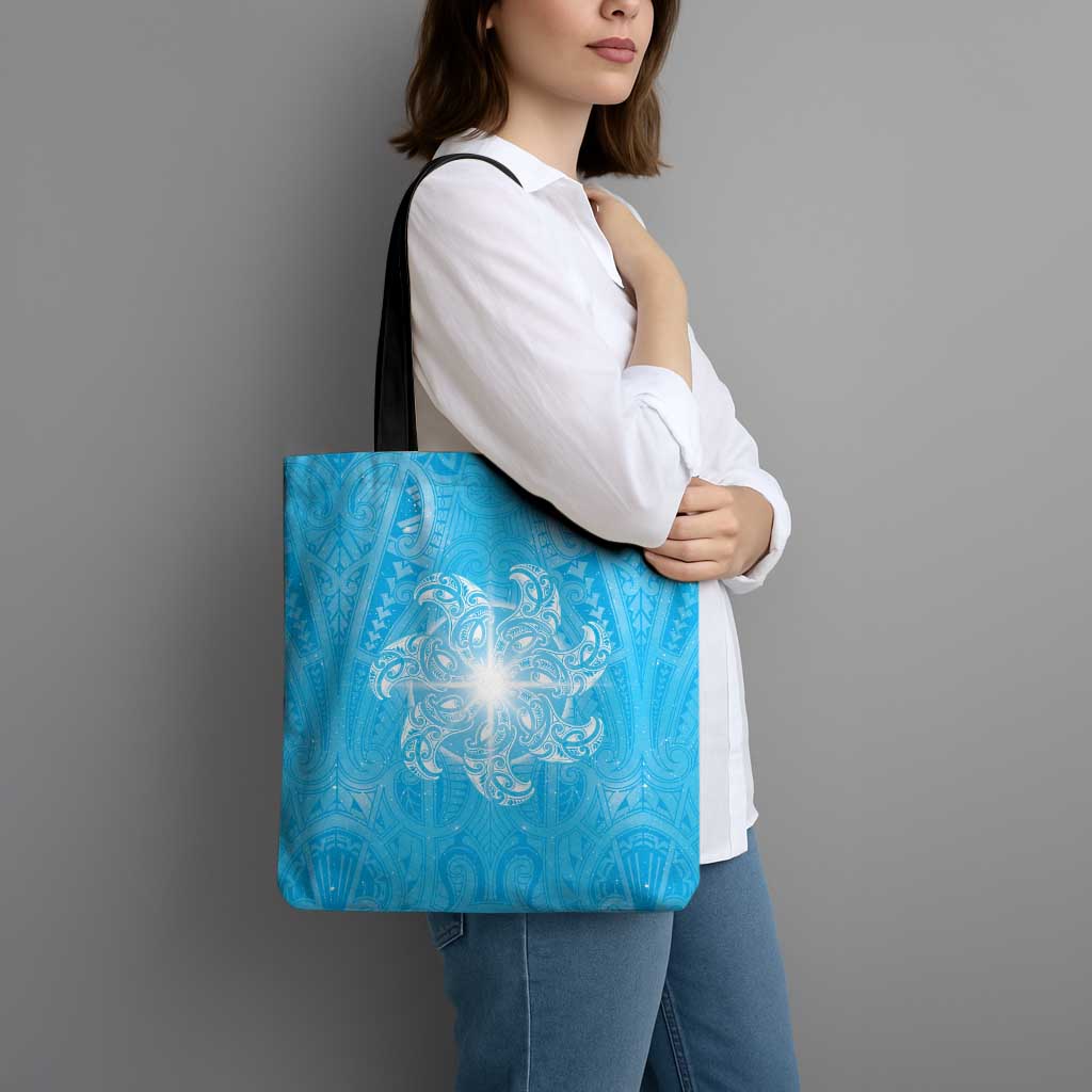 New Zealand Matariki Waiti Tote Bag Maori Moko Cyan Galaxy