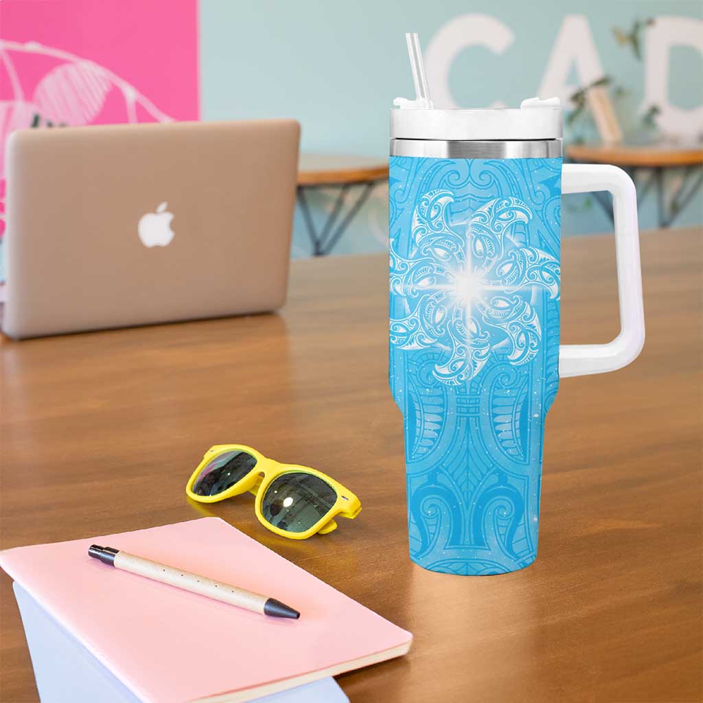 New Zealand Matariki Waiti Tumbler With Handle Maori Moko Cyan Galaxy