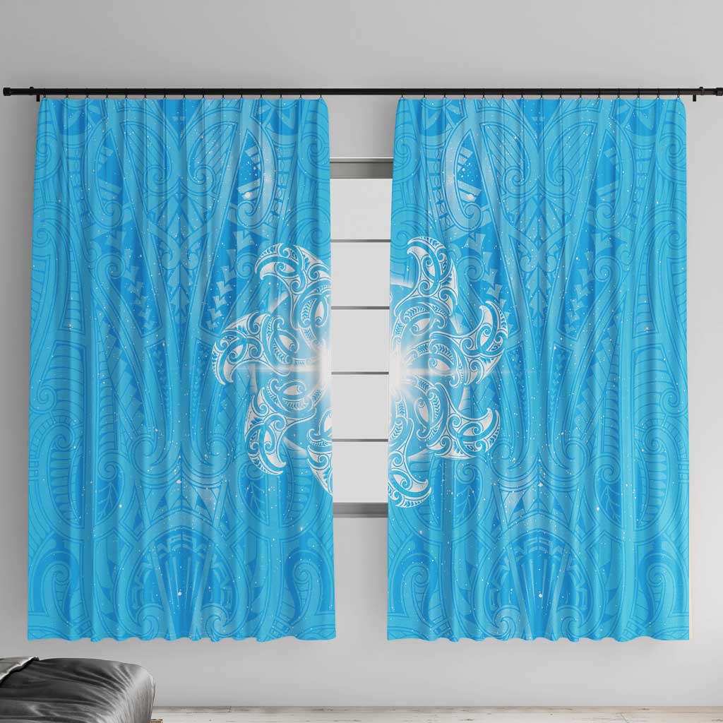 New Zealand Matariki Waiti Window Curtain Maori Moko Cyan Galaxy LT05 With Hooks Cyan - Polynesian Pride