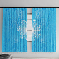 New Zealand Matariki Waiti Window Curtain Maori Moko Cyan Galaxy LT05 With Hooks Cyan - Polynesian Pride