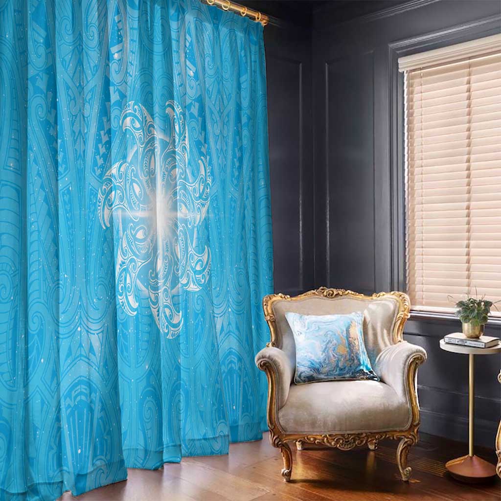 New Zealand Matariki Waiti Window Curtain Maori Moko Cyan Galaxy LT05 - Polynesian Pride