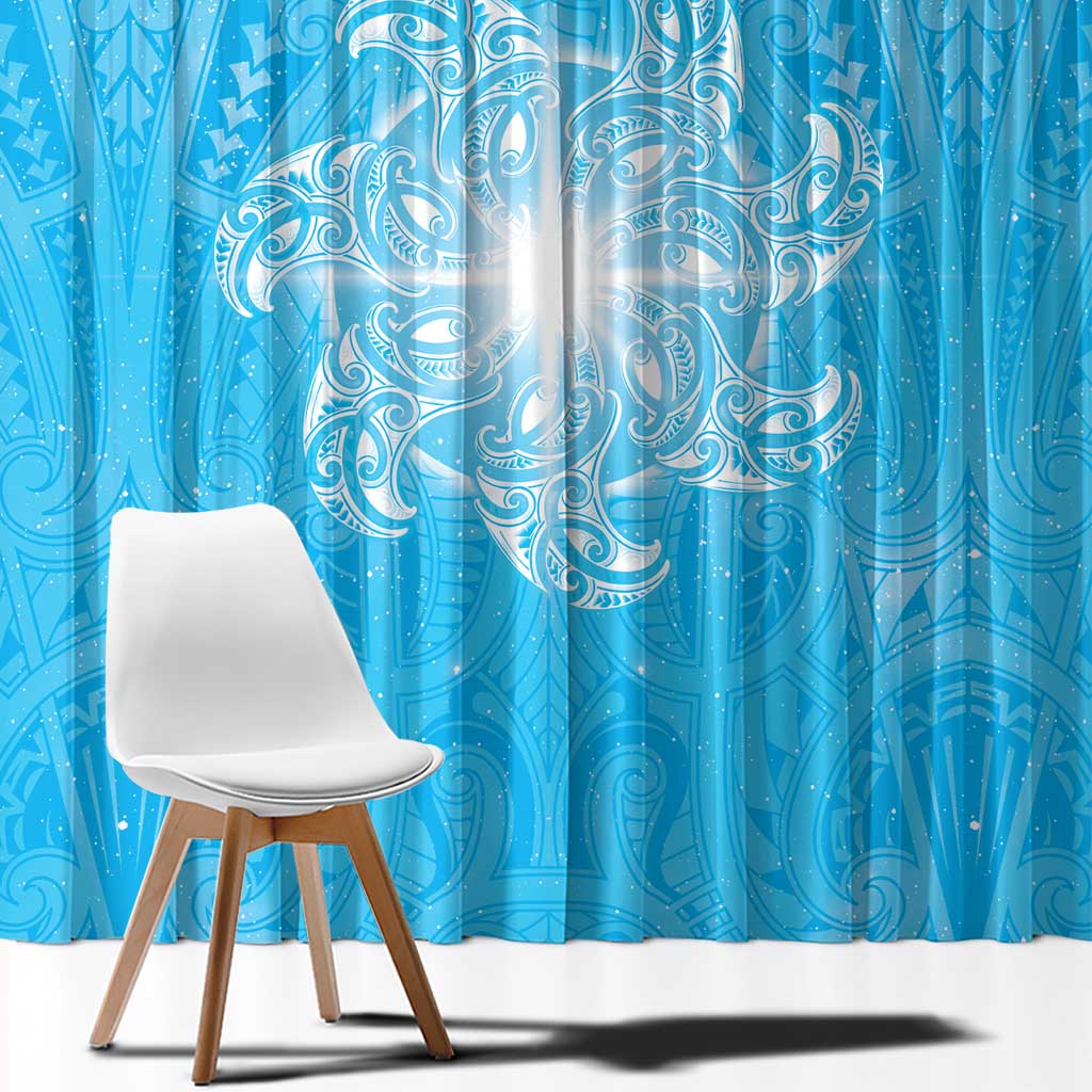 New Zealand Matariki Waiti Window Curtain Maori Moko Cyan Galaxy LT05 - Polynesian Pride