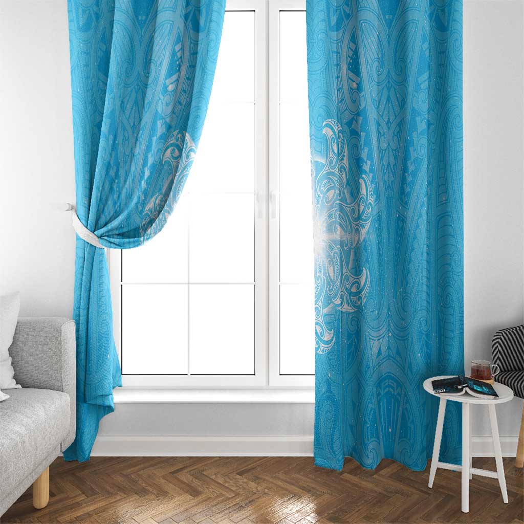 New Zealand Matariki Waiti Window Curtain Maori Moko Cyan Galaxy LT05 - Polynesian Pride