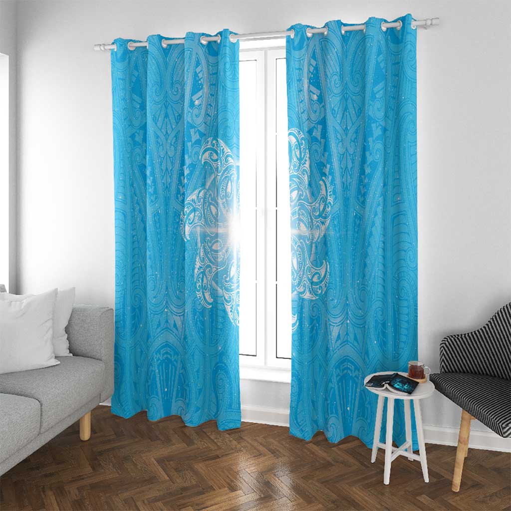 New Zealand Matariki Waiti Window Curtain Maori Moko Cyan Galaxy LT05 With Grommets Cyan - Polynesian Pride
