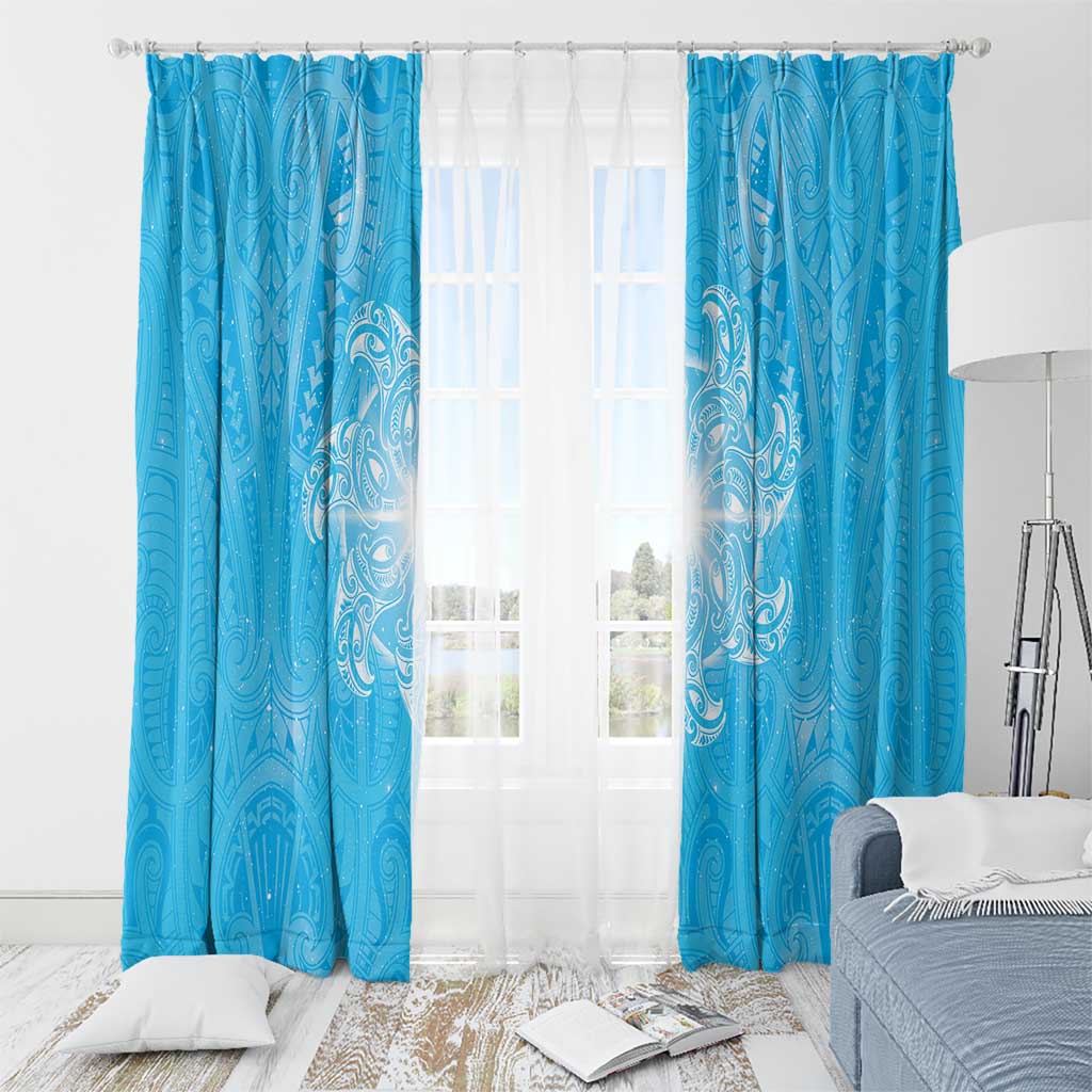 New Zealand Matariki Waiti Window Curtain Maori Moko Cyan Galaxy LT05 - Polynesian Pride